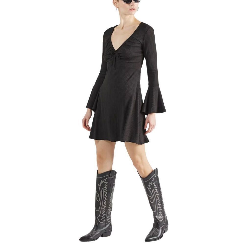 Topshop Dress 'TEA' in Black Cloak Long Sleeve Dress Size 12